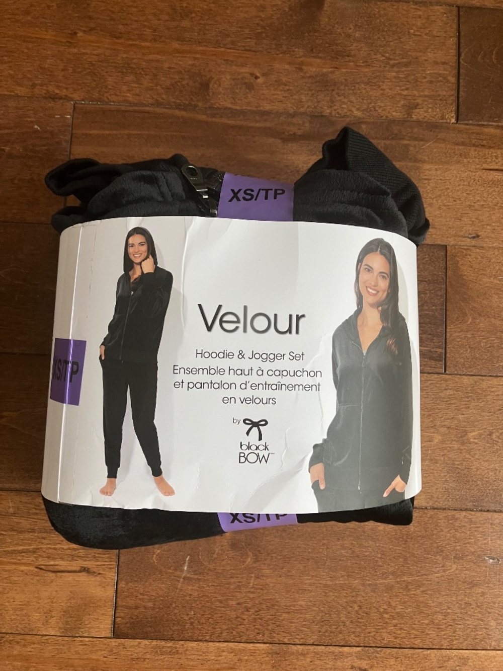 2PC VELOUR HOODIE & JOGGER LOUNGE SET - XS- BLACK - Picture 2 of 3
